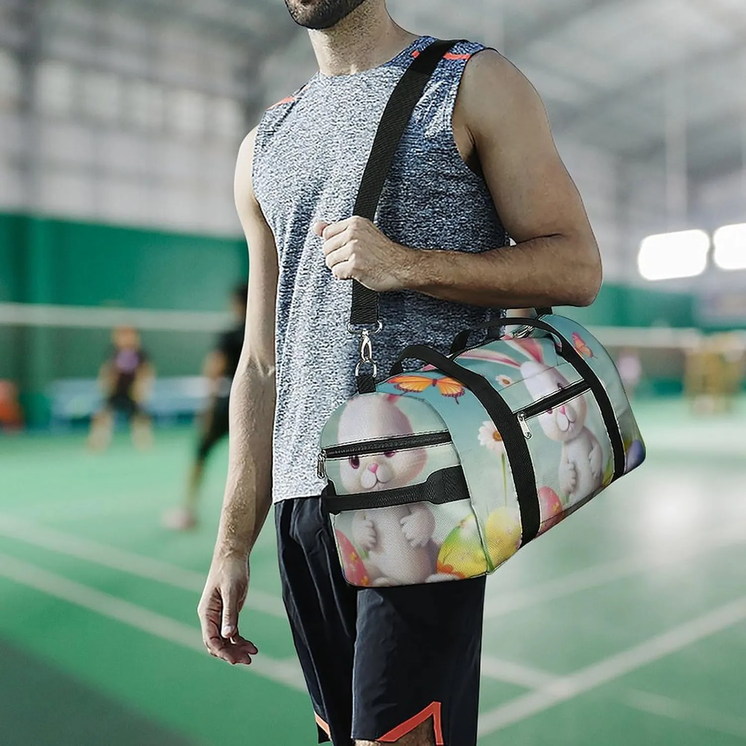 Gym Bags for Men Women Bunny with Eggs And Butterfly Duffle Bag Travel Overnight Bag with Shoe Compartment Tote Bags