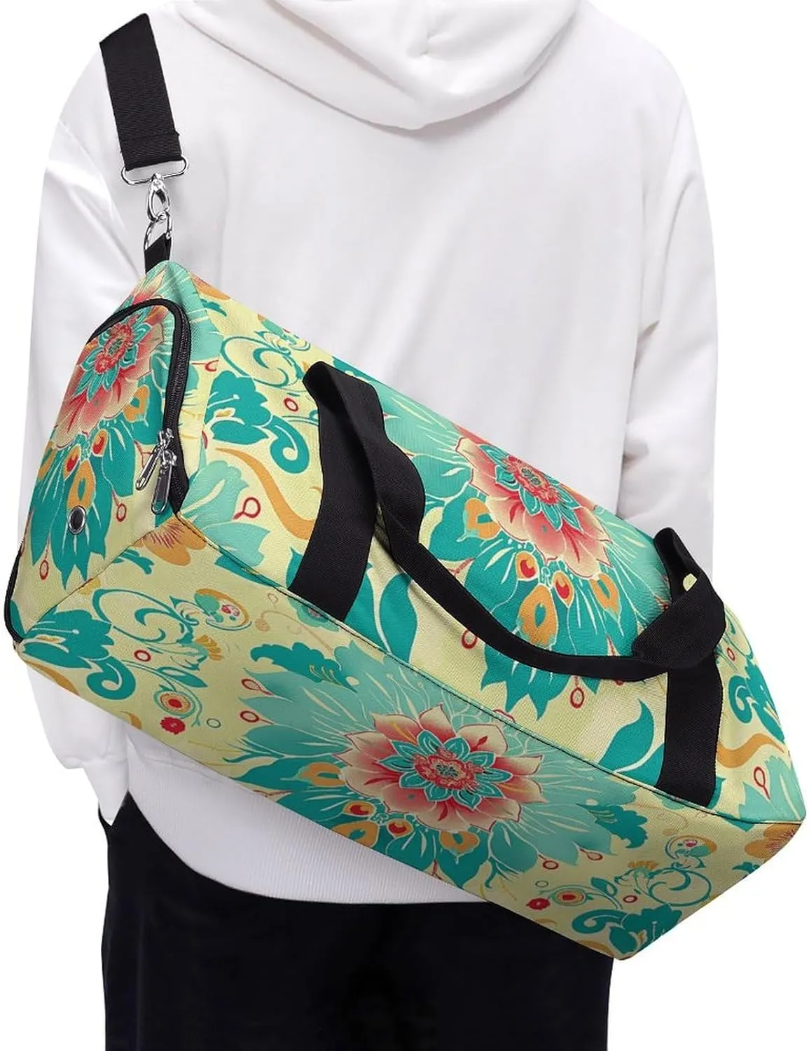 Gym Bags for Men Women Cartoon Floral Pattern Duffle Bag Travel Overnight Bag with Shoe Compartment Tote Bags