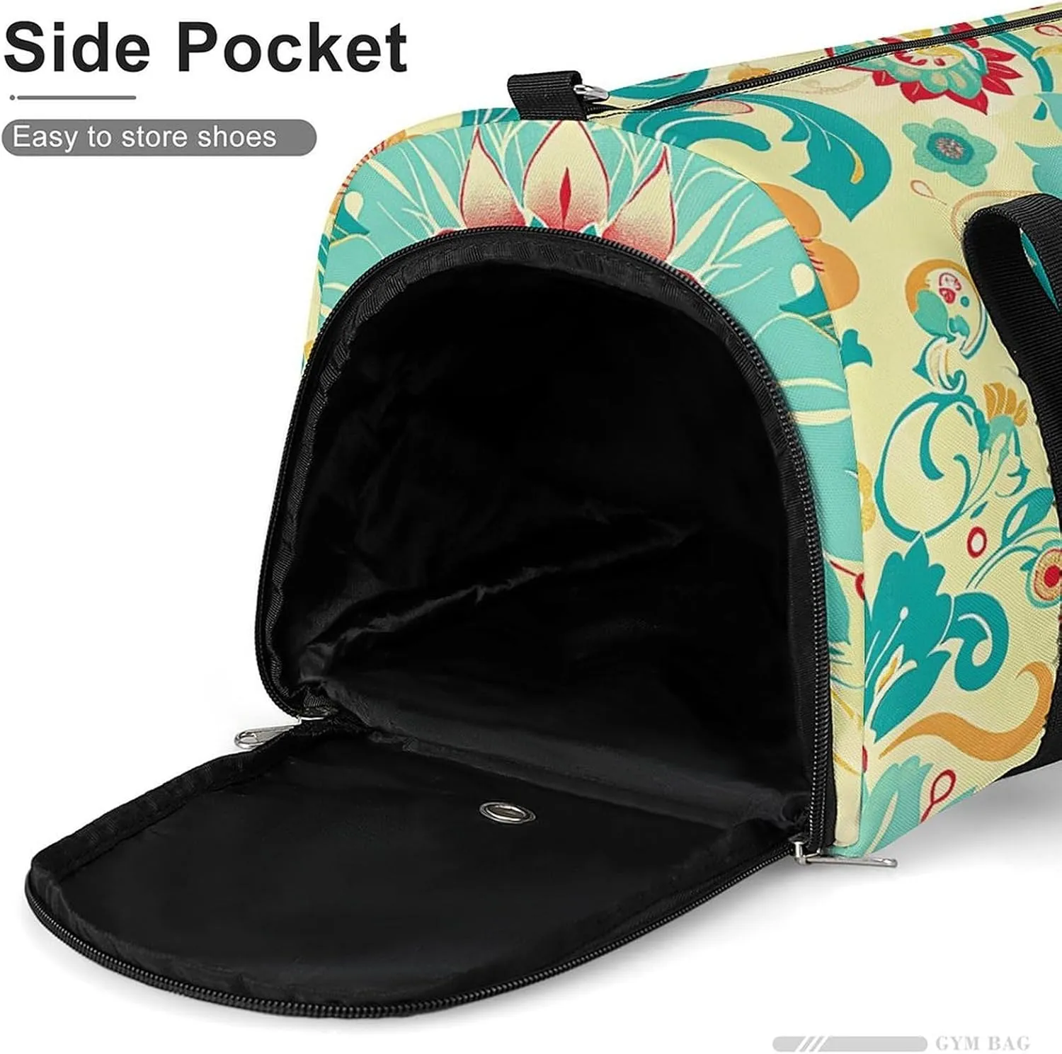 Gym Bags for Men Women Cartoon Floral Pattern Duffle Bag Travel Overnight Bag with Shoe Compartment Tote Bags
