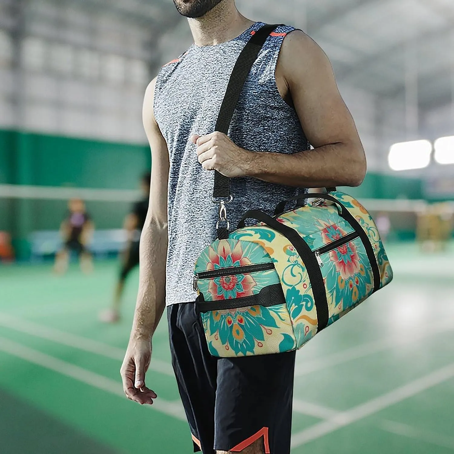 Gym Bags for Men Women Cartoon Floral Pattern Duffle Bag Travel Overnight Bag with Shoe Compartment Tote Bags