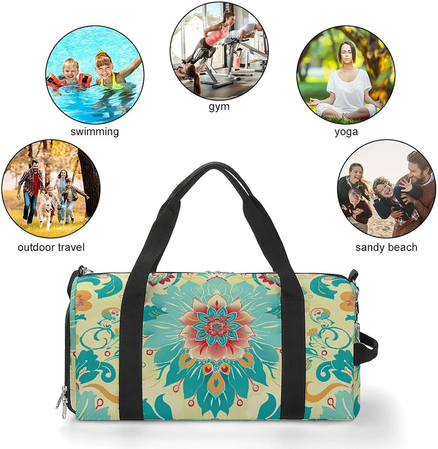 Gym Bags for Men Women Cartoon Floral Pattern Duffle Bag Travel Overnight Bag with Shoe Compartment Tote Bags