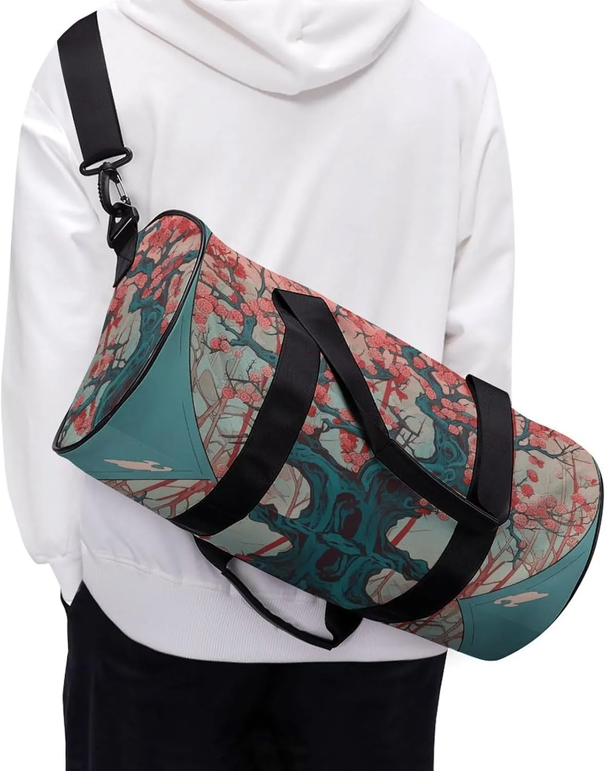 Gym Bags for Men Women Cherry Tree Pattern Duffle Bag Travel Overnight Bag with Shoe Compartment Tote Bags