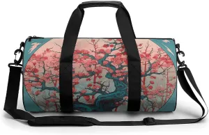 Gym Bags for Men Women Cherry Tree Pattern Duffle Bag Travel Overnight Bag with Shoe Compartment Tote Bags