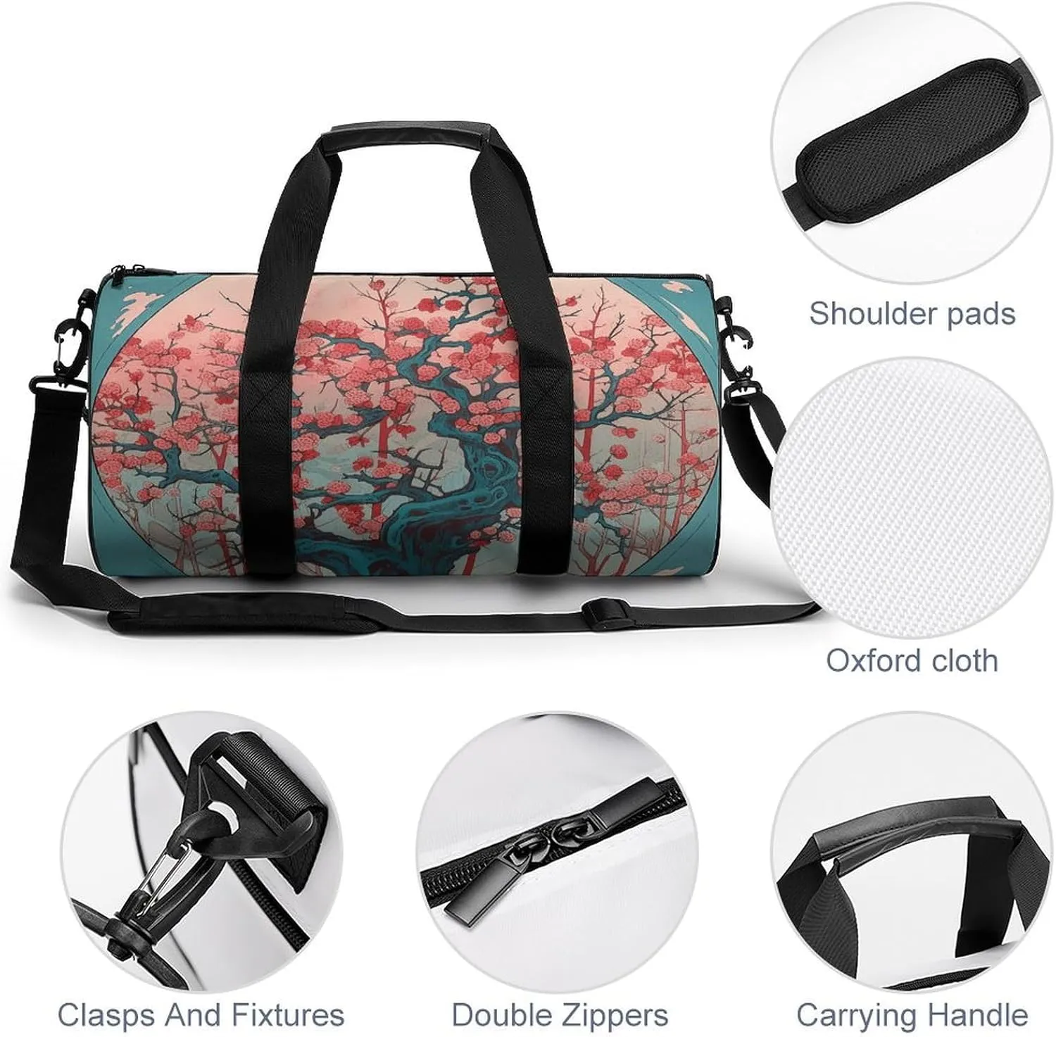 Gym Bags for Men Women Cherry Tree Pattern Duffle Bag Travel Overnight Bag with Shoe Compartment Tote Bags