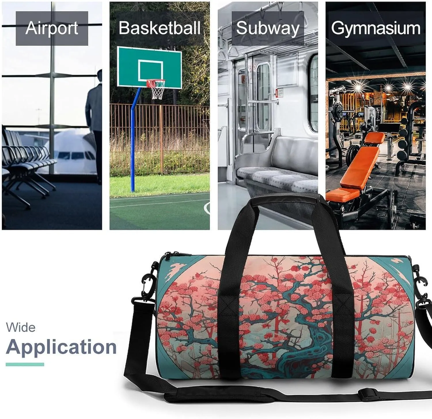 Gym Bags for Men Women Cherry Tree Pattern Duffle Bag Travel Overnight Bag with Shoe Compartment Tote Bags
