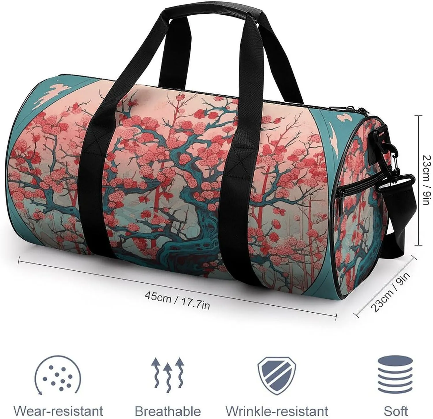 Gym Bags for Men Women Cherry Tree Pattern Duffle Bag Travel Overnight Bag with Shoe Compartment Tote Bags