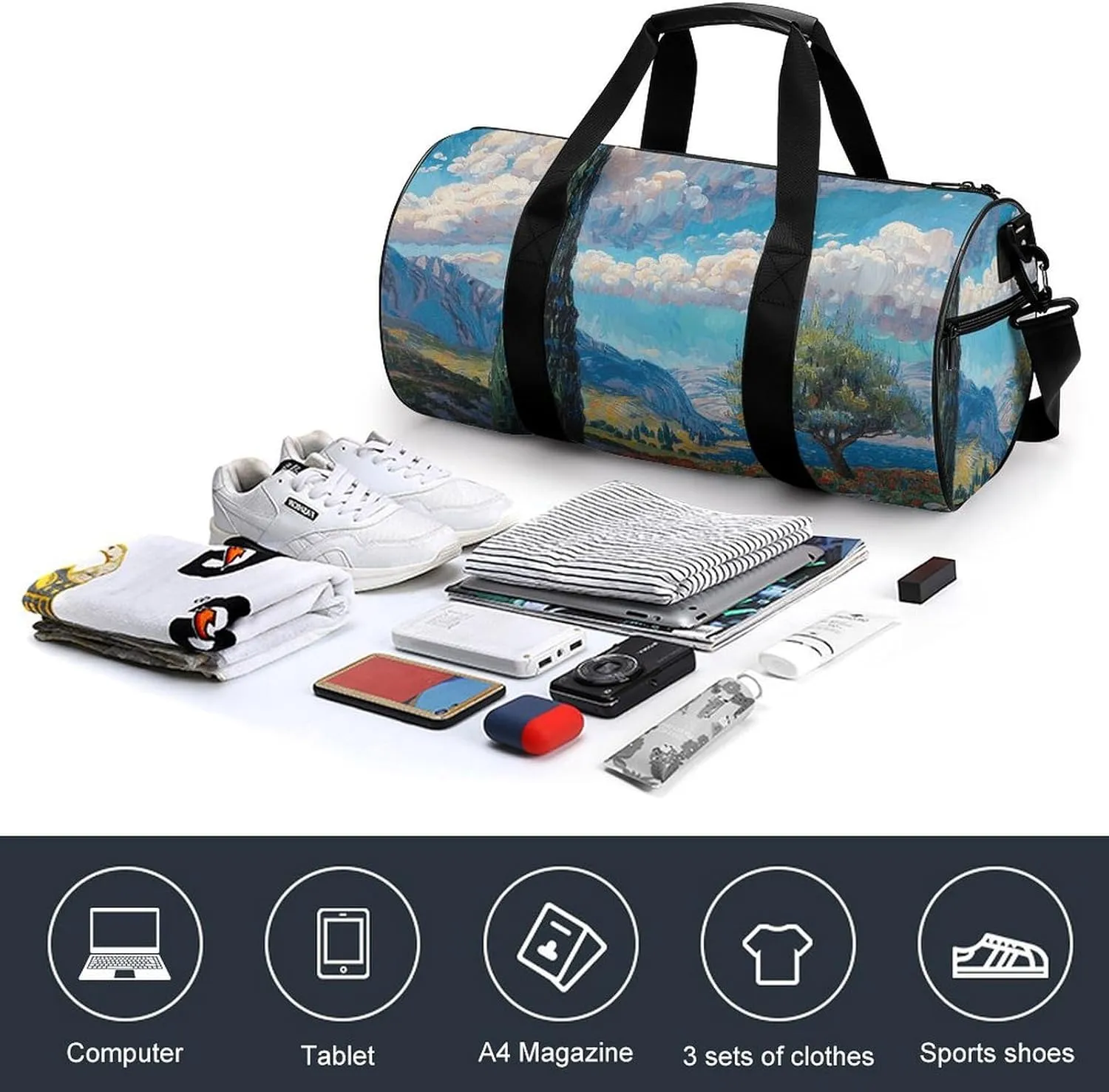 Gym Bags for Men Women Cypress Trees Outdoors Duffle Bag Travel Overnight Bag with Shoe Compartment Tote Bags