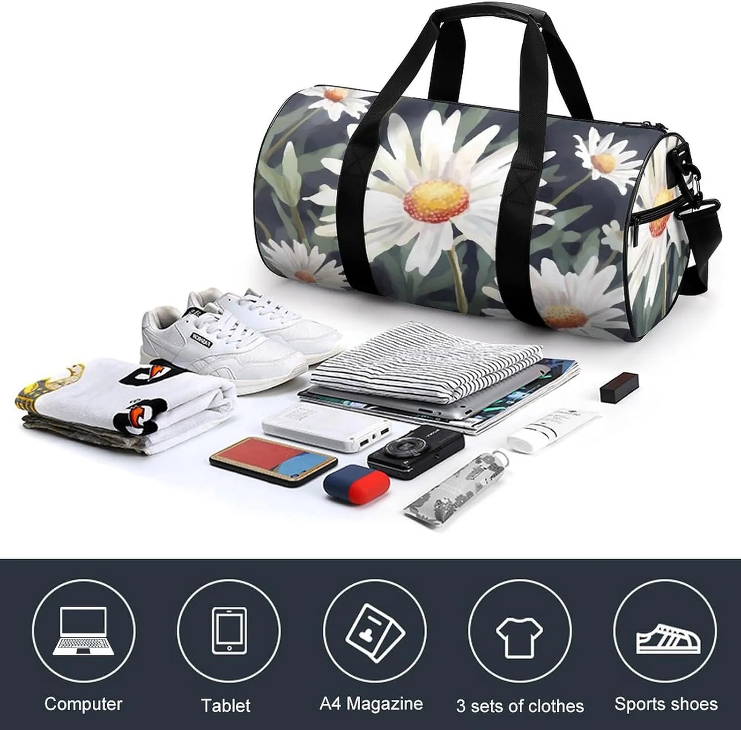 Gym Bags for Men Women Daisy Duffle Bag Travel Overnight Bag with Shoe Compartment Tote Bags