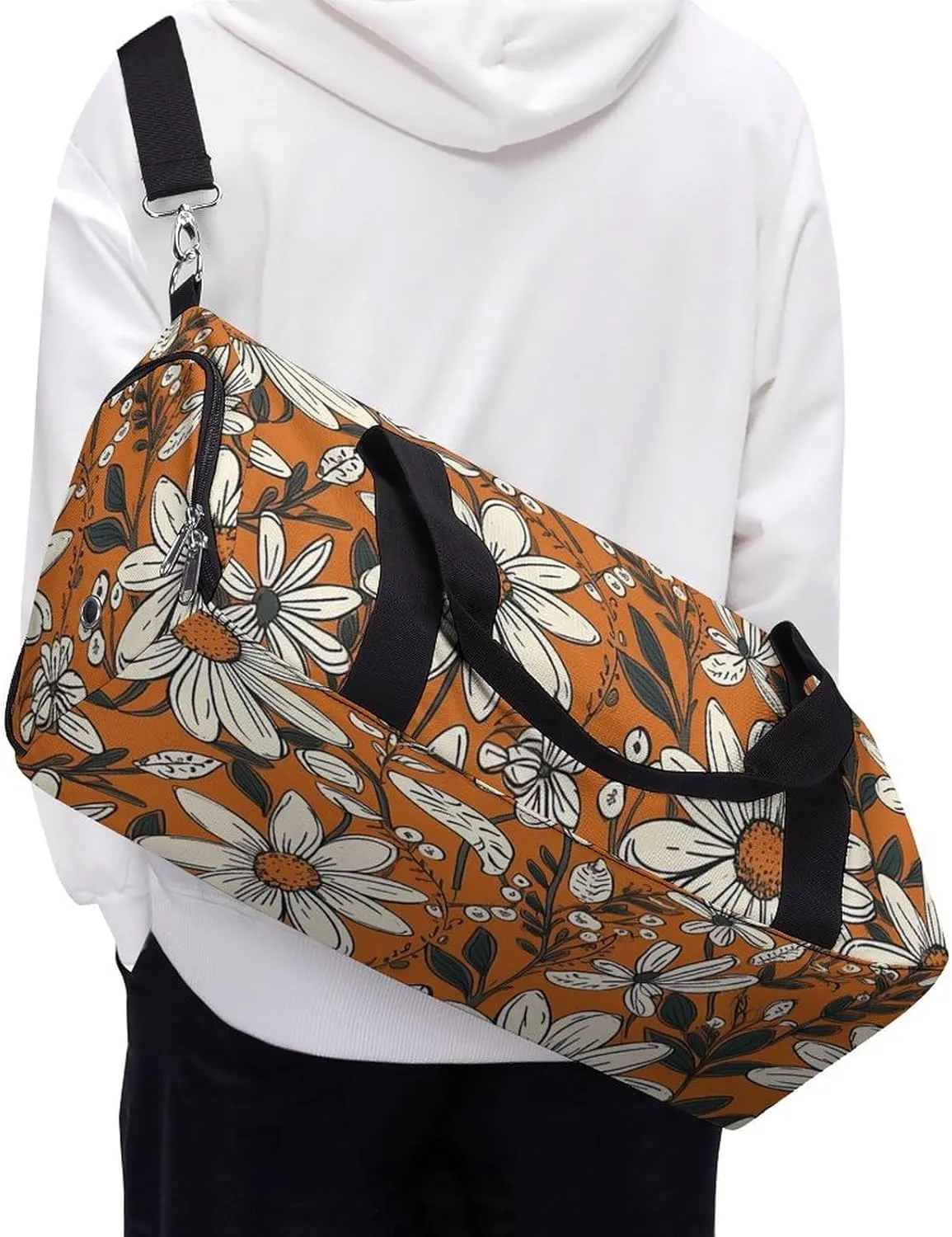 Gym Bags for Men Women Daisy Flower Pattern Duffle Bag Travel Overnight Bag with Shoe Compartment Tote Bags