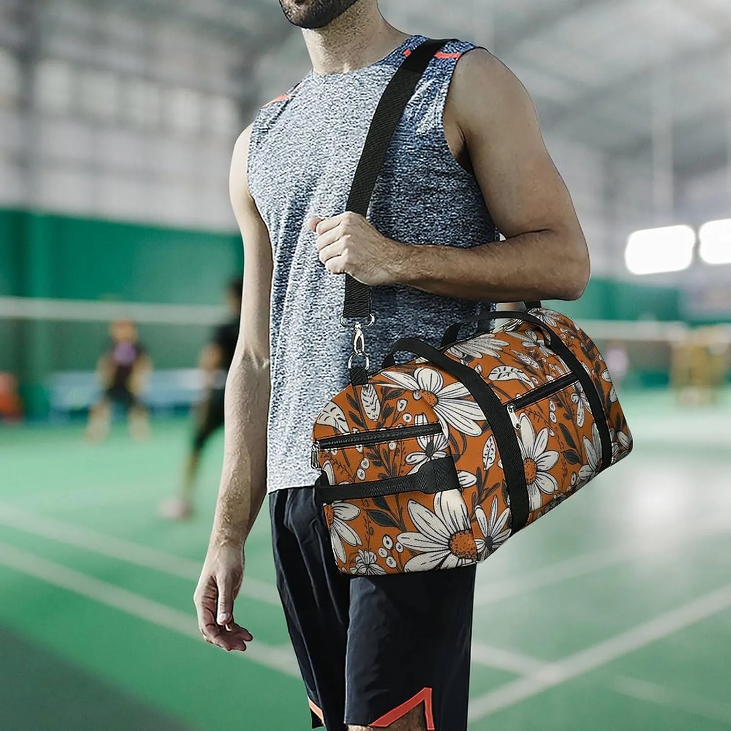 Gym Bags for Men Women Daisy Flower Pattern Duffle Bag Travel Overnight Bag with Shoe Compartment Tote Bags