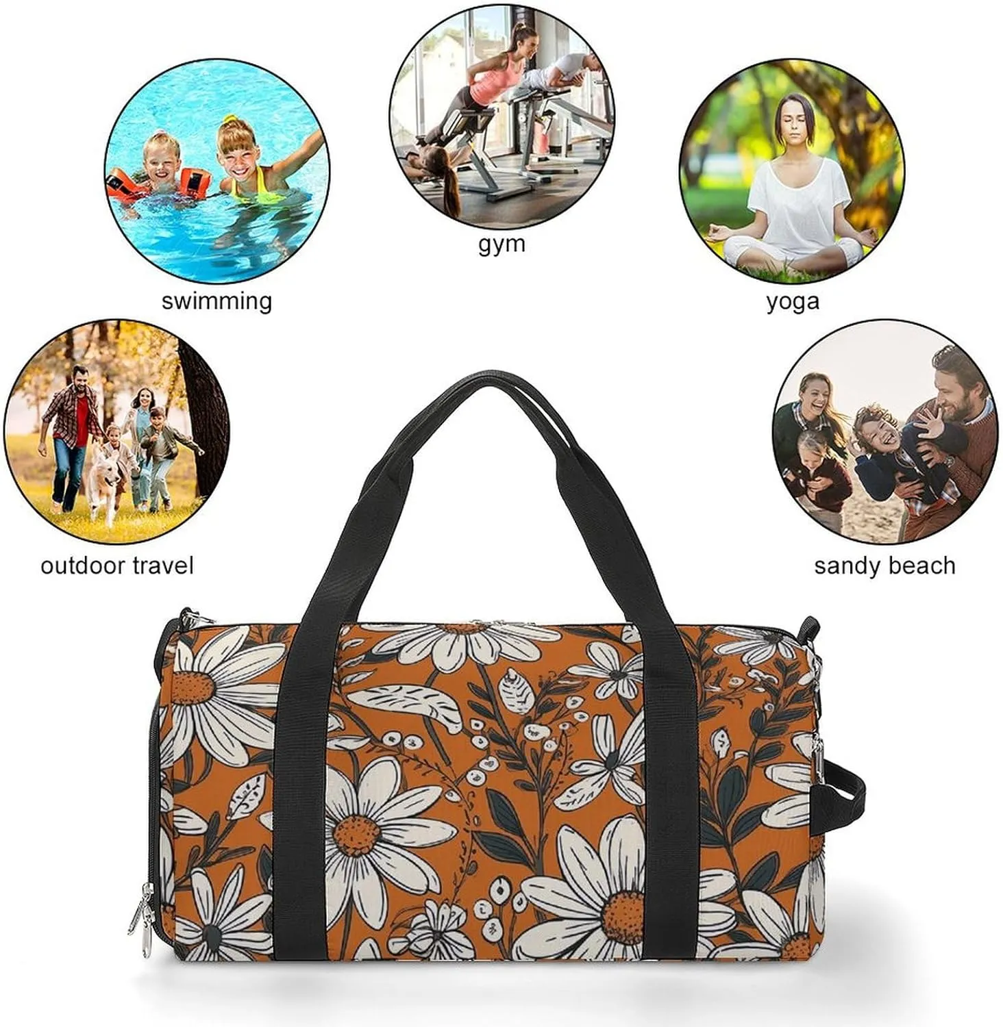 Gym Bags for Men Women Daisy Flower Pattern Duffle Bag Travel Overnight Bag with Shoe Compartment Tote Bags