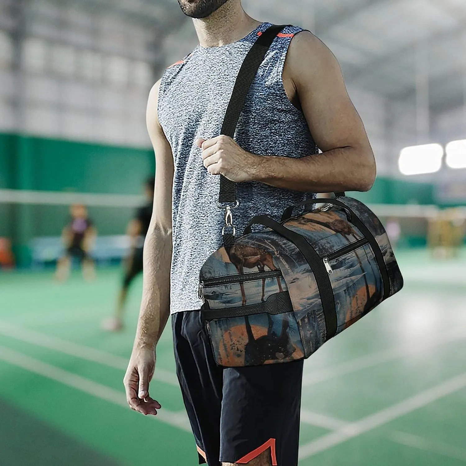 Gym Bags for Men Women Deer And Moon Duffle Bag Travel Overnight Bag with Shoe Compartment Tote Bags