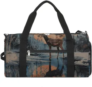 Gym Bags for Men Women Deer And Moon Duffle Bag Travel Overnight Bag with Shoe Compartment Tote Bags