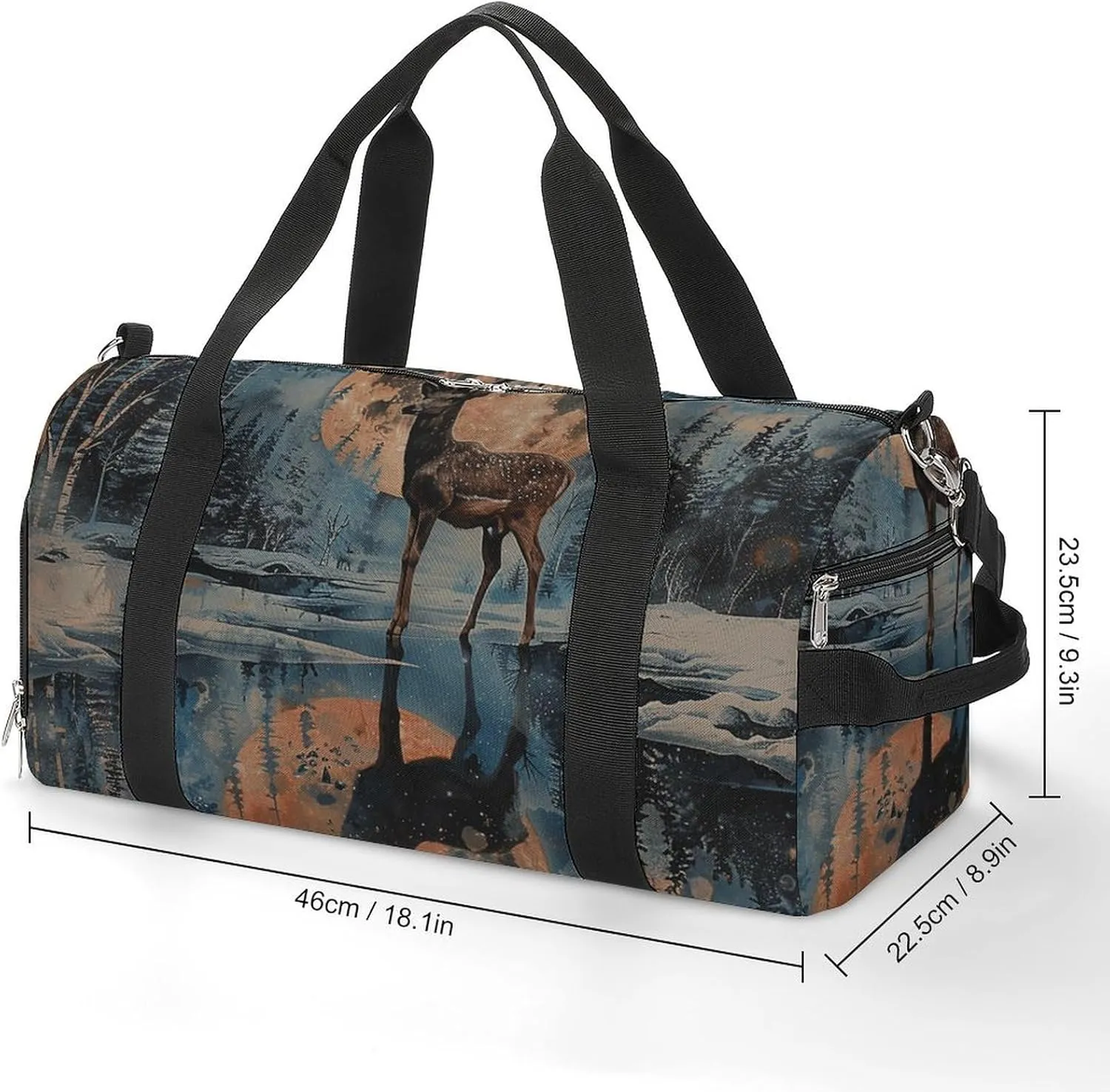 Gym Bags for Men Women Deer And Moon Duffle Bag Travel Overnight Bag with Shoe Compartment Tote Bags