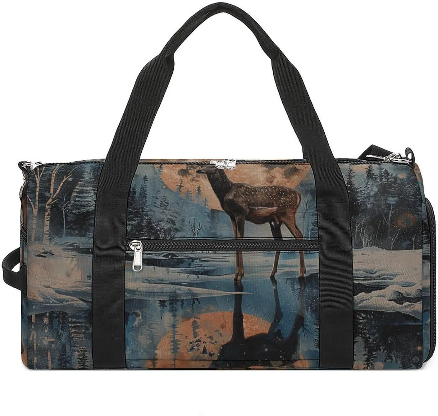Gym Bags for Men Women Deer And Moon Duffle Bag Travel Overnight Bag with Shoe Compartment Tote Bags