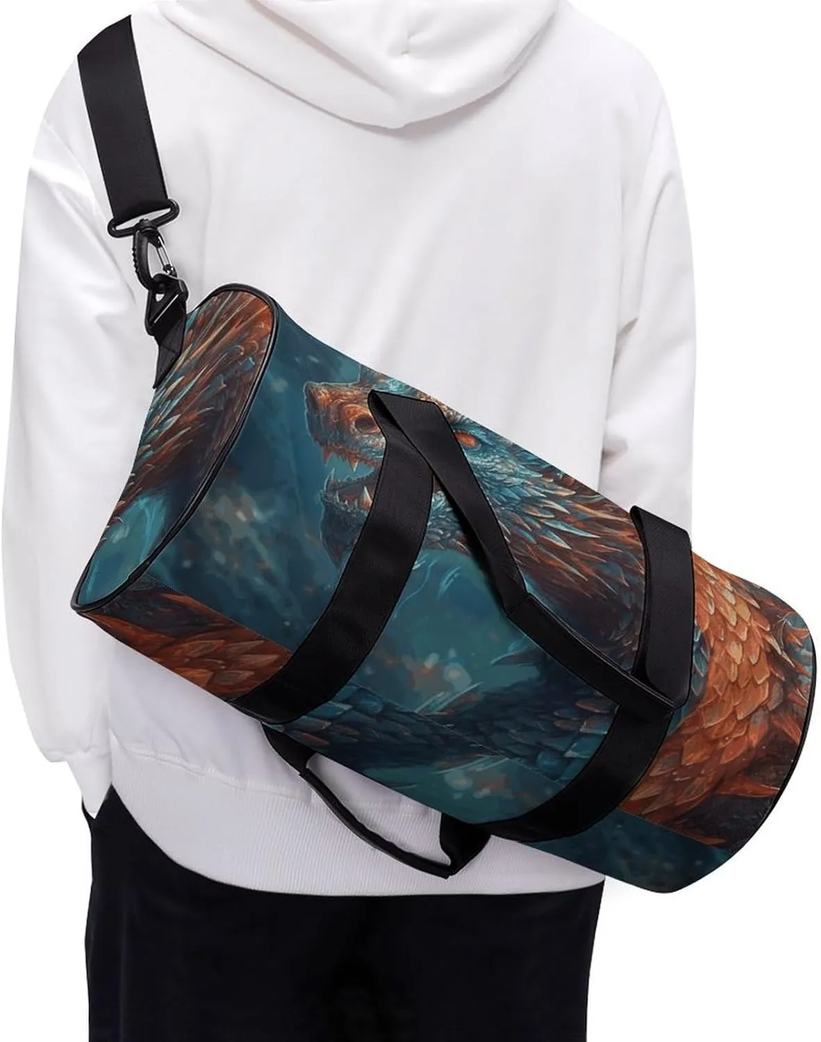 Gym Bags for Men Women Dragon Art Duffle Bag Travel Overnight Bag with Shoe Compartment Tote Bags