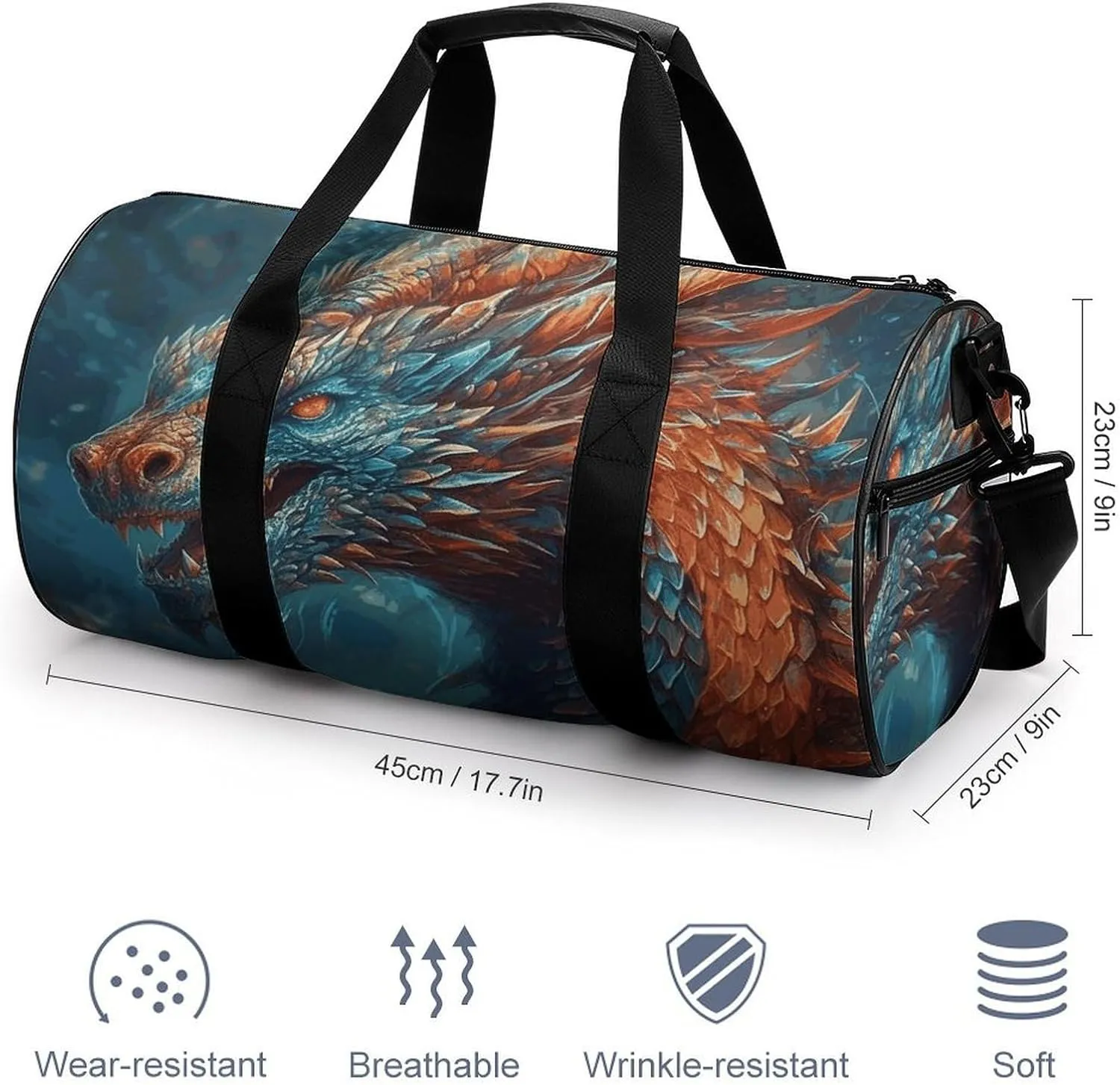 Gym Bags for Men Women Dragon Art Duffle Bag Travel Overnight Bag with Shoe Compartment Tote Bags