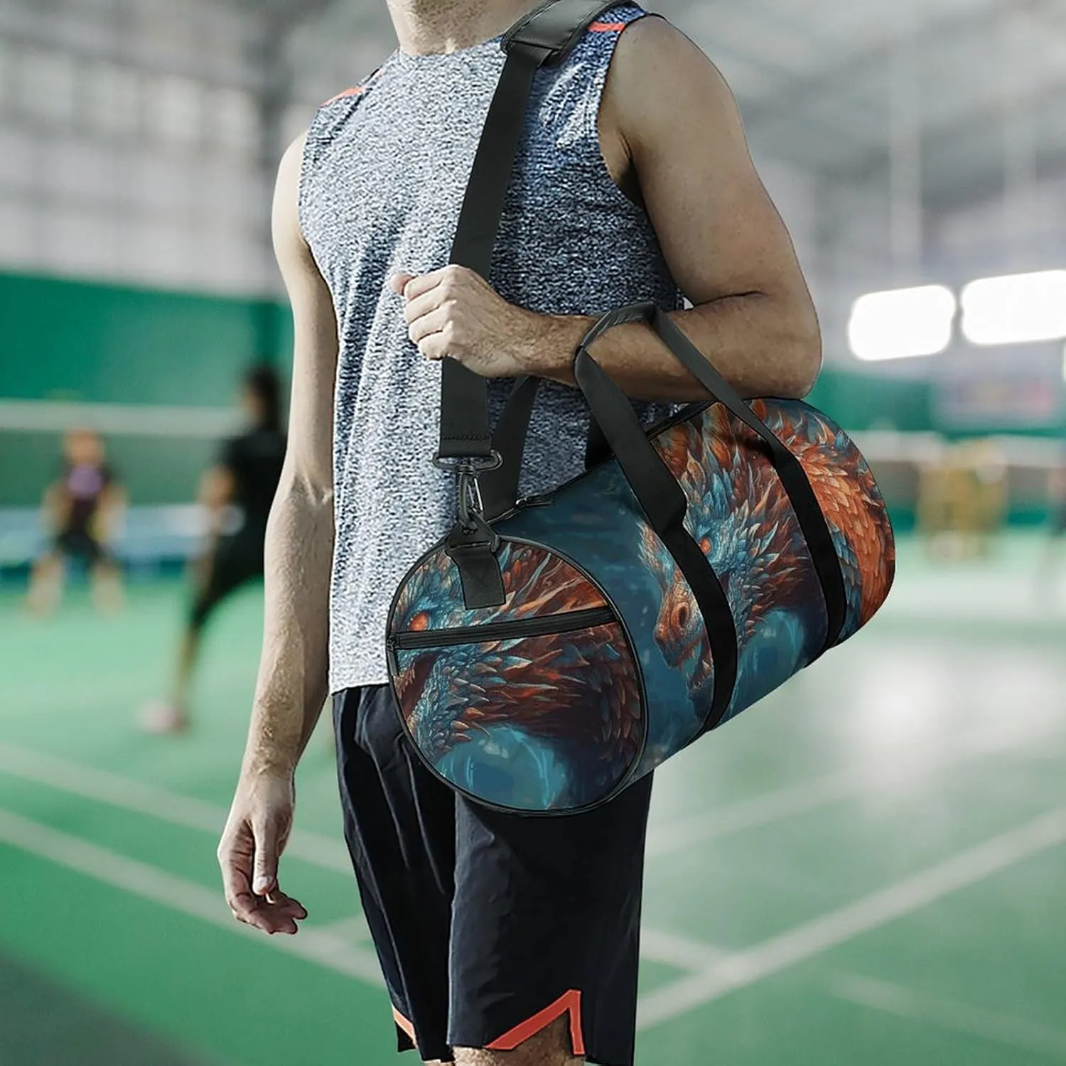 Gym Bags for Men Women Dragon Art Duffle Bag Travel Overnight Bag with Shoe Compartment Tote Bags