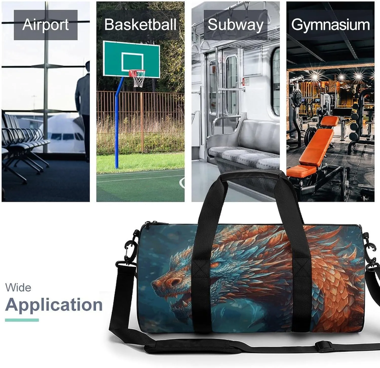 Gym Bags for Men Women Dragon Art Duffle Bag Travel Overnight Bag with Shoe Compartment Tote Bags