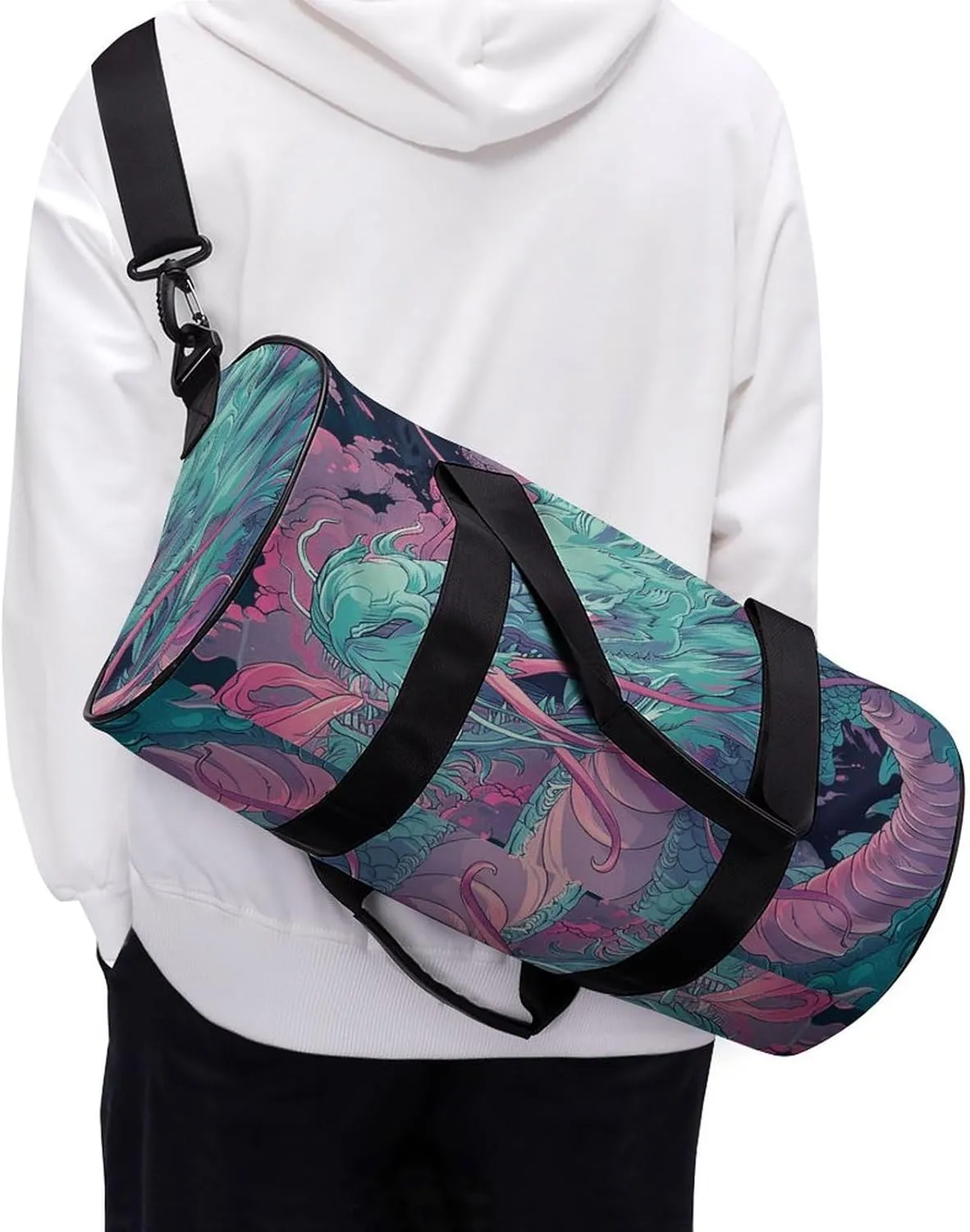 Gym Bags for Men Women Fantasy Style Dragon Duffle Bag Travel Overnight Bag with Shoe Compartment Tote Bags