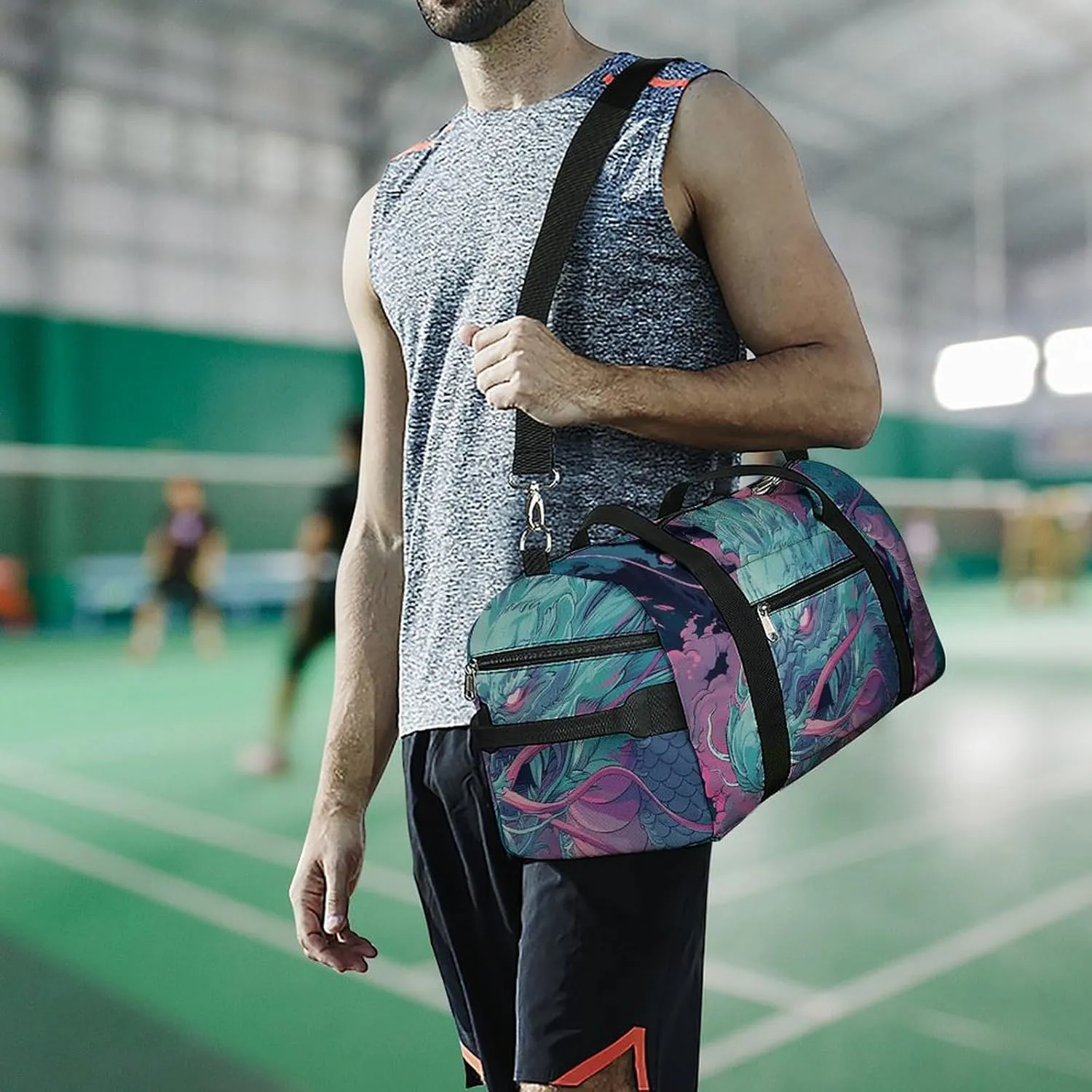 Gym Bags for Men Women Fantasy Style Dragon Duffle Bag Travel Overnight Bag with Shoe Compartment Tote Bags