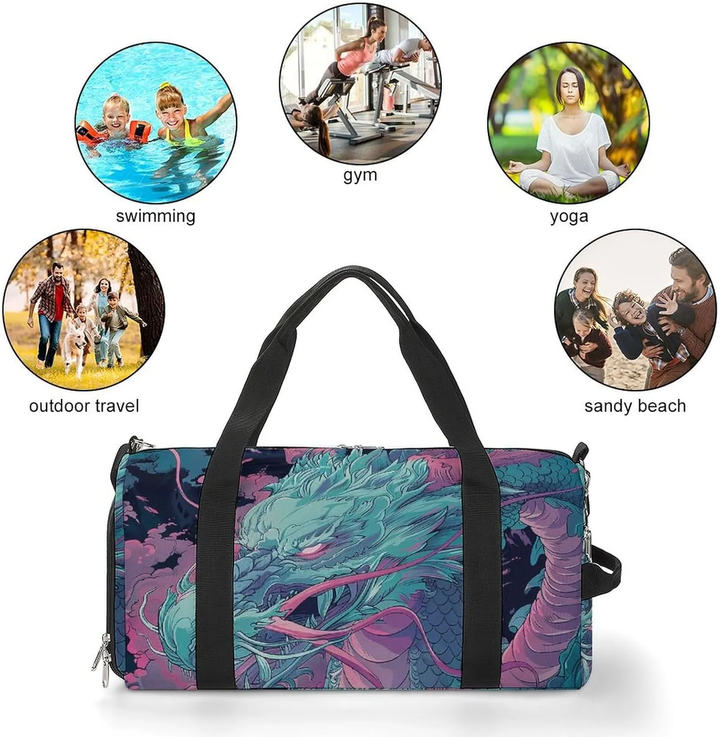 Gym Bags for Men Women Fantasy Style Dragon Duffle Bag Travel Overnight Bag with Shoe Compartment Tote Bags