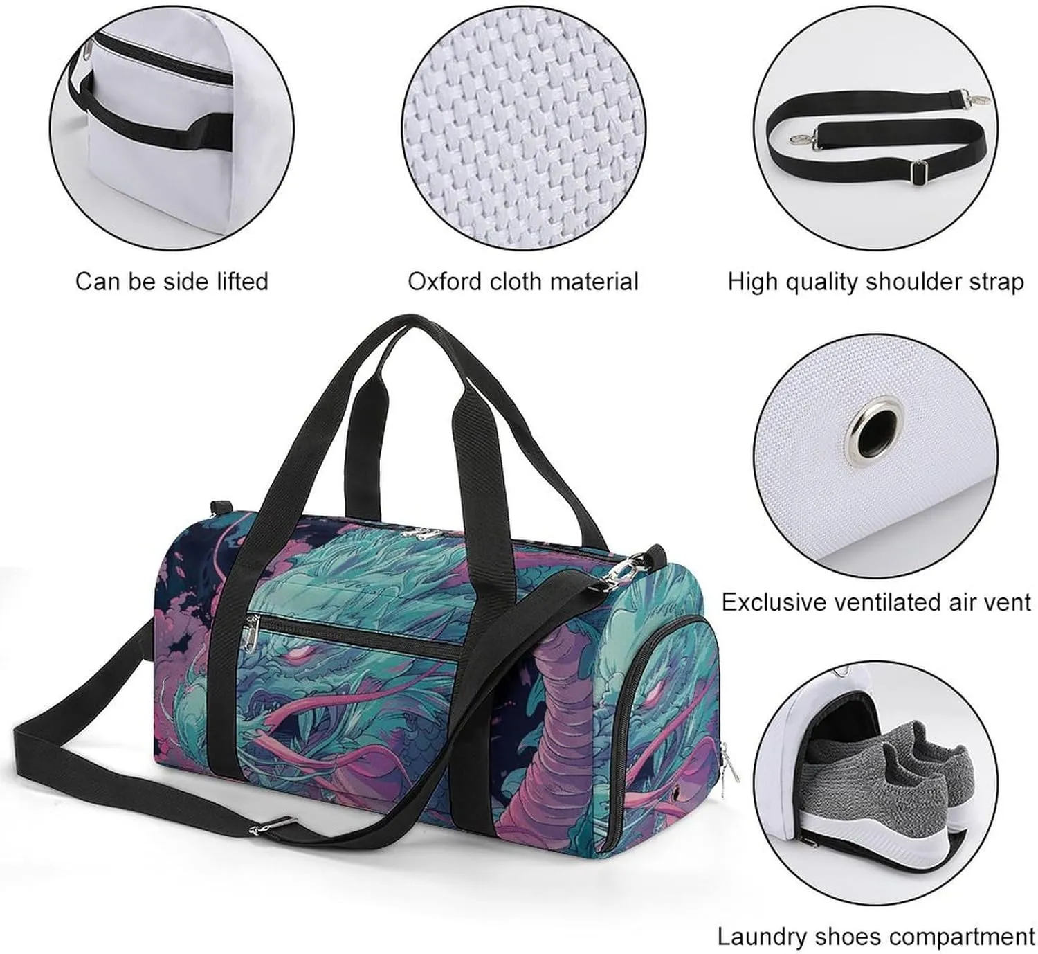 Gym Bags for Men Women Fantasy Style Dragon Duffle Bag Travel Overnight Bag with Shoe Compartment Tote Bags