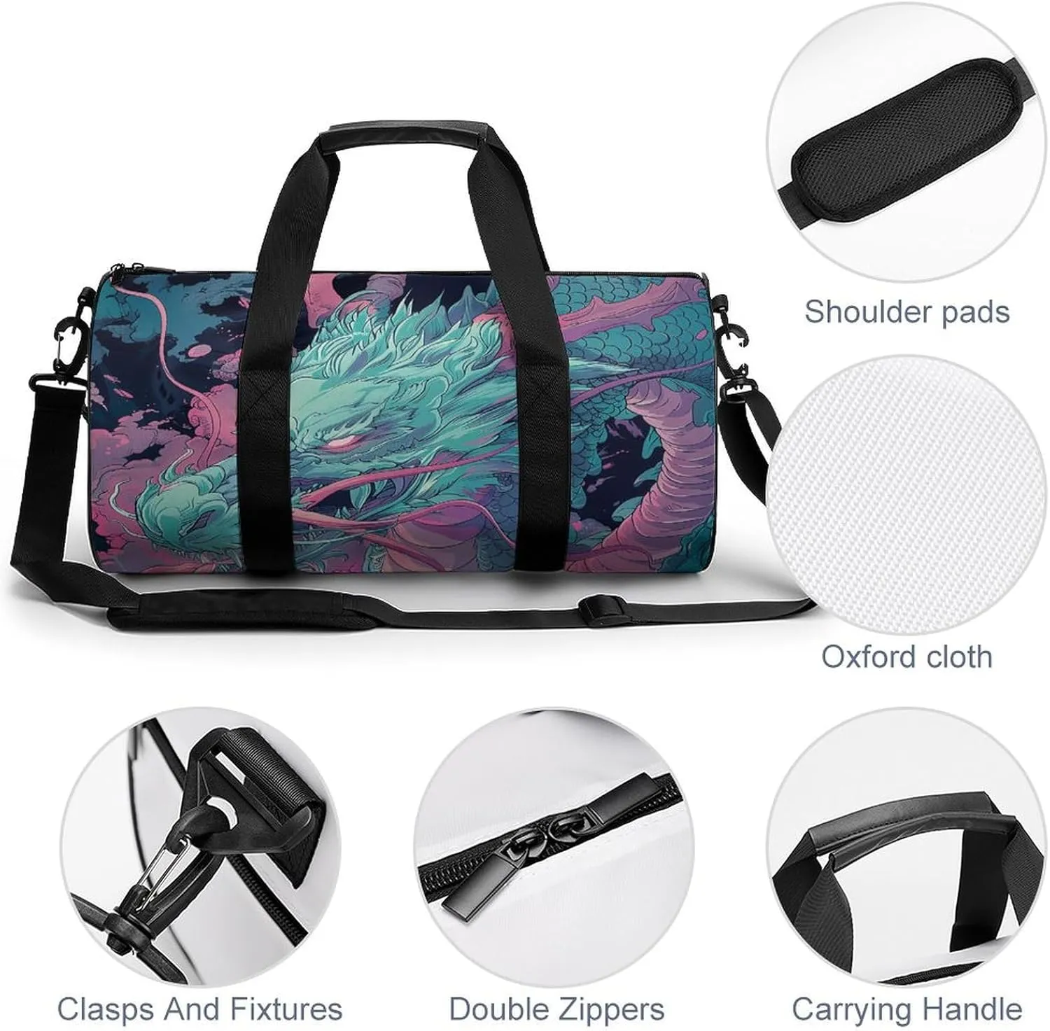 Gym Bags for Men Women Fantasy Style Dragon Duffle Bag Travel Overnight Bag with Shoe Compartment Tote Bags