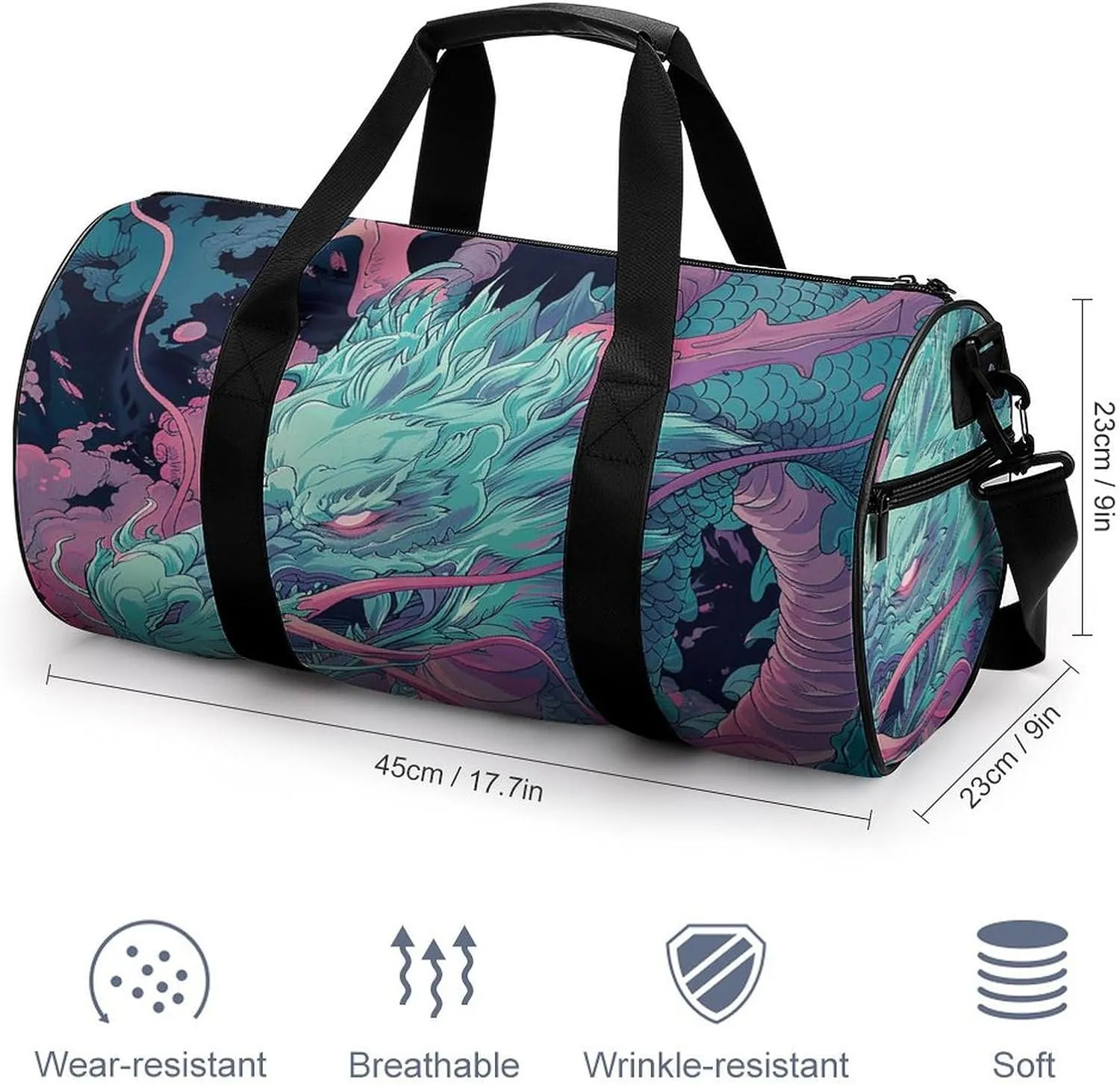 Gym Bags for Men Women Fantasy Style Dragon Duffle Bag Travel Overnight Bag with Shoe Compartment Tote Bags