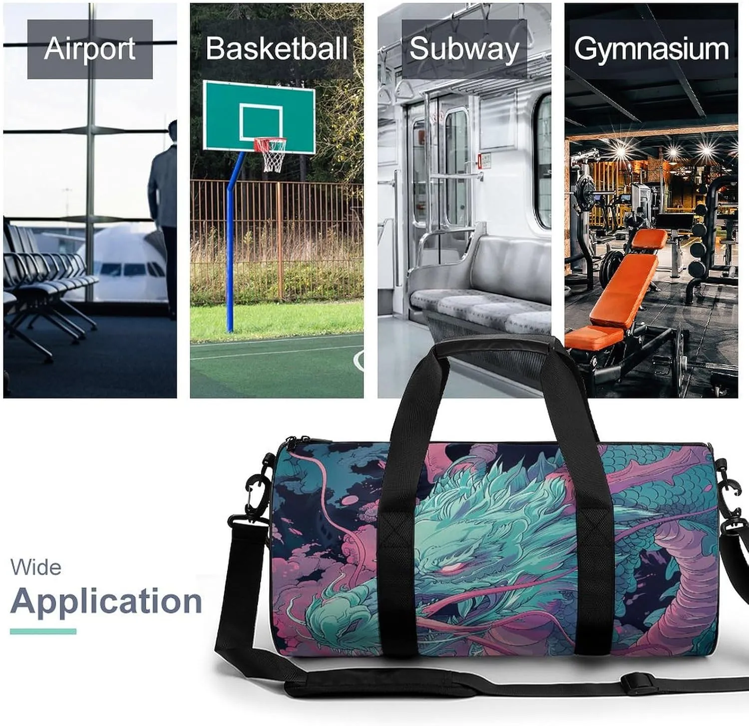 Gym Bags for Men Women Fantasy Style Dragon Duffle Bag Travel Overnight Bag with Shoe Compartment Tote Bags