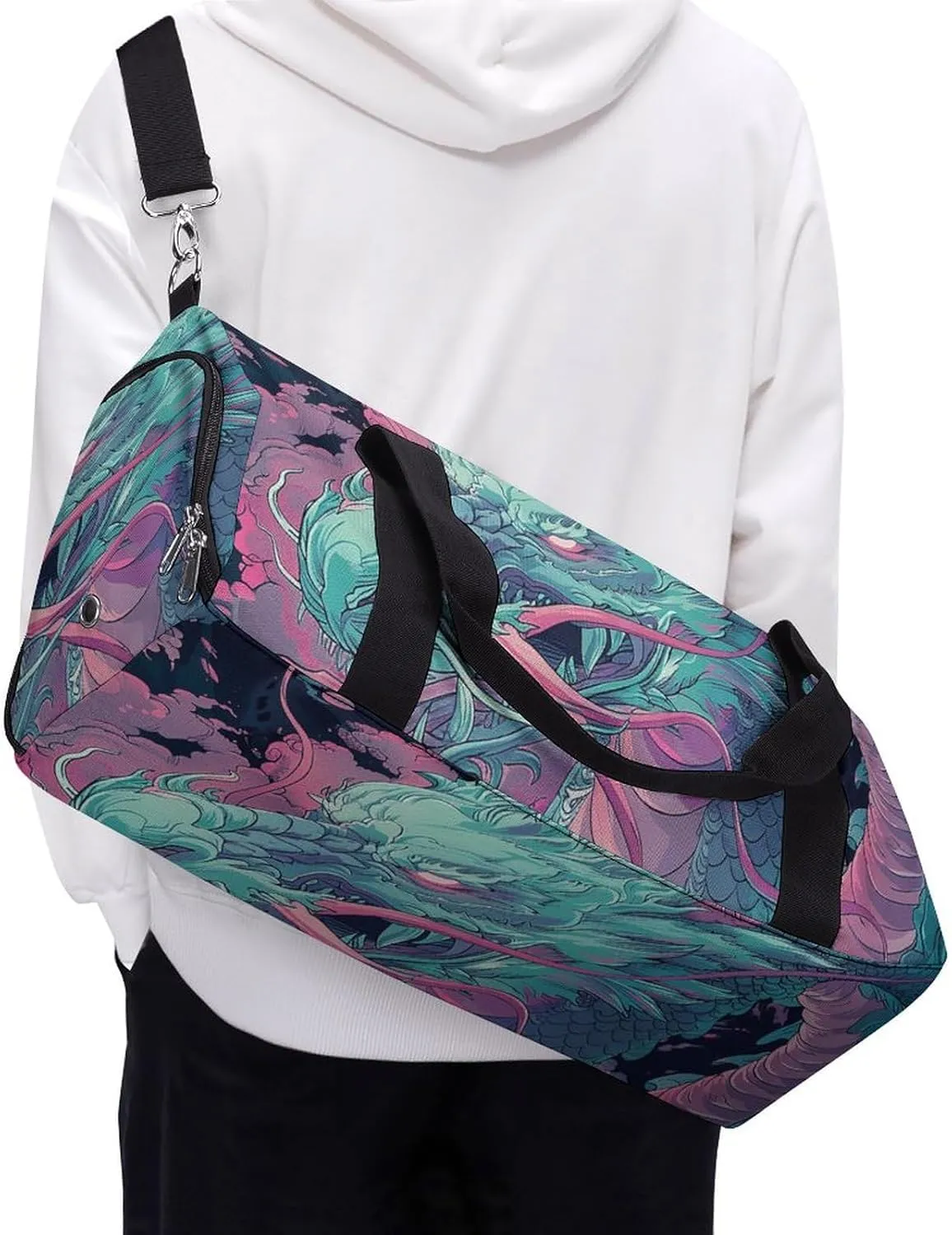 Gym Bags for Men Women Fantasy Style Dragon Duffle Bag Travel Overnight Bag with Shoe Compartment Tote Bags