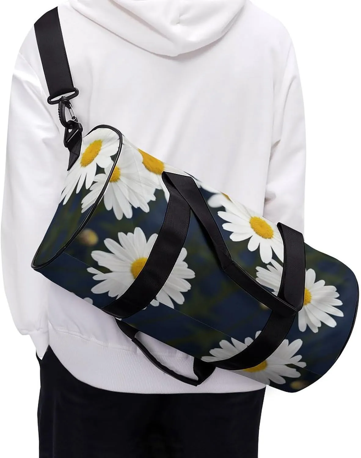 Gym Bags for Men Women Flowers Daisy Duffle Bag Travel Overnight Bag with Shoe Compartment Tote Bags