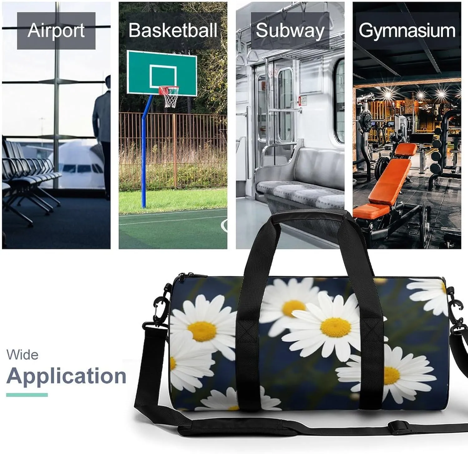 Gym Bags for Men Women Flowers Daisy Duffle Bag Travel Overnight Bag with Shoe Compartment Tote Bags
