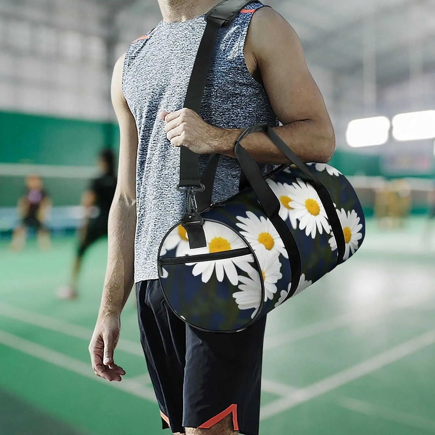 Gym Bags for Men Women Flowers Daisy Duffle Bag Travel Overnight Bag with Shoe Compartment Tote Bags