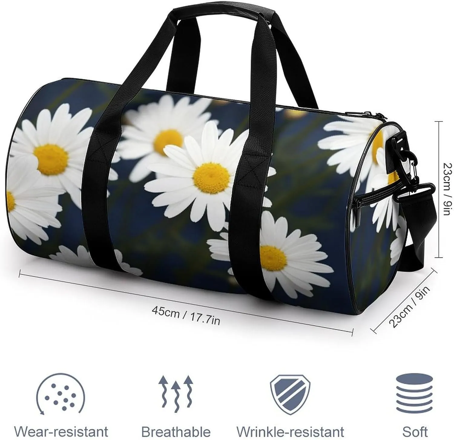 Gym Bags for Men Women Flowers Daisy Duffle Bag Travel Overnight Bag with Shoe Compartment Tote Bags