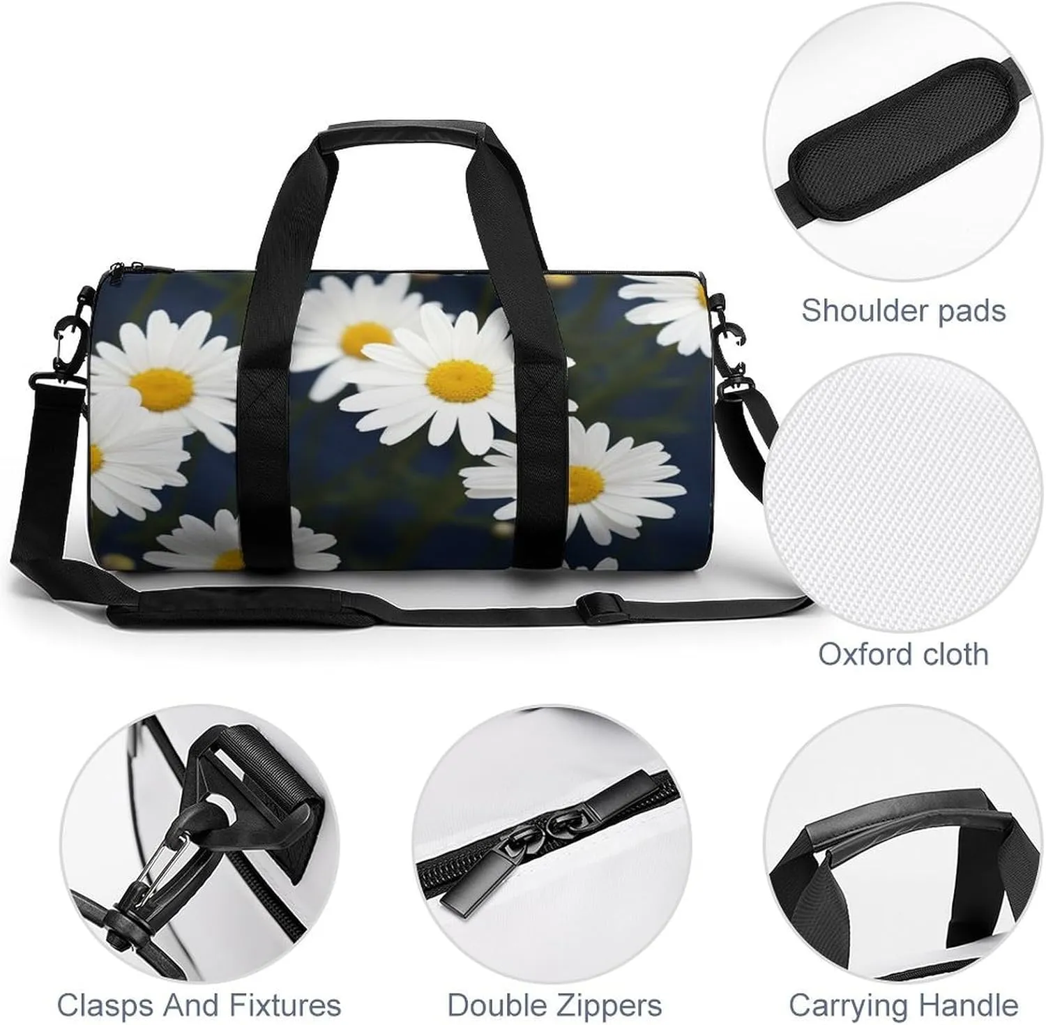 Gym Bags for Men Women Flowers Daisy Duffle Bag Travel Overnight Bag with Shoe Compartment Tote Bags