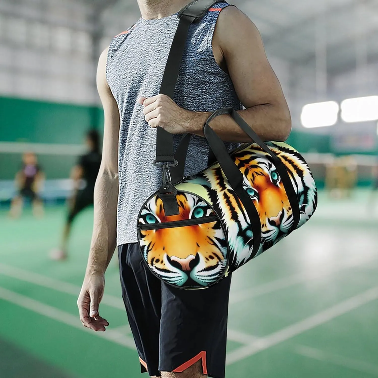 Gym Bags for Men Women Little Fat Tiger Head Duffle Bag Travel Overnight Bag with Shoe Compartment Tote Bags