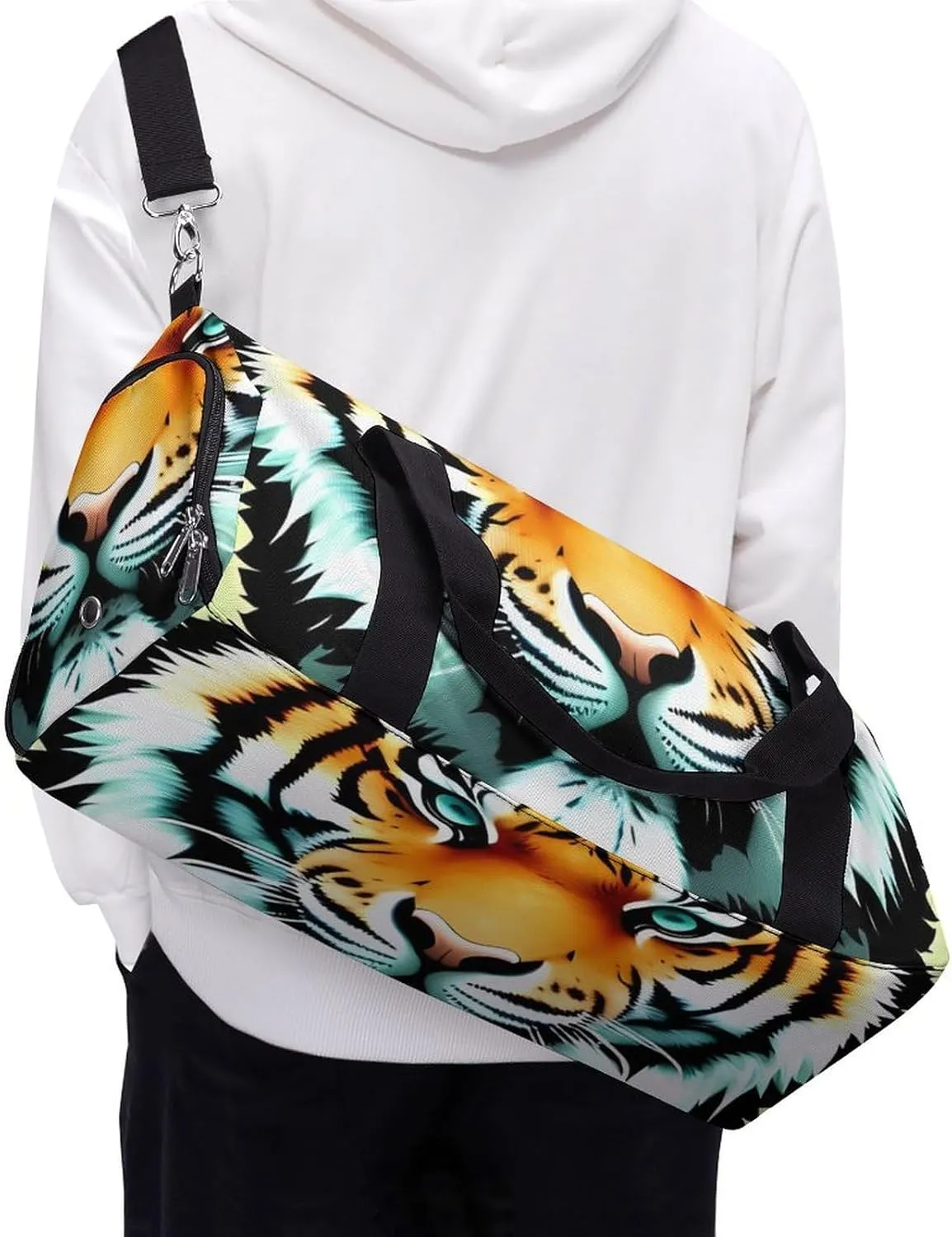 Gym Bags for Men Women Little Fat Tiger Head Duffle Bag Travel Overnight Bag with Shoe Compartment Tote Bags