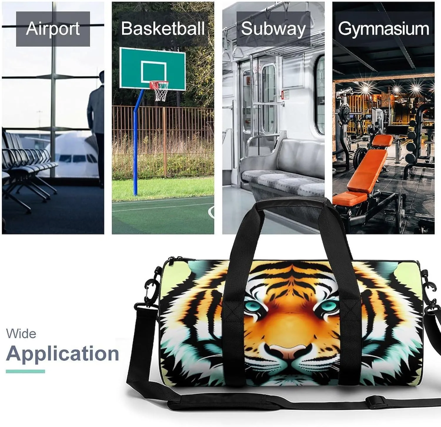 Gym Bags for Men Women Little Fat Tiger Head Duffle Bag Travel Overnight Bag with Shoe Compartment Tote Bags