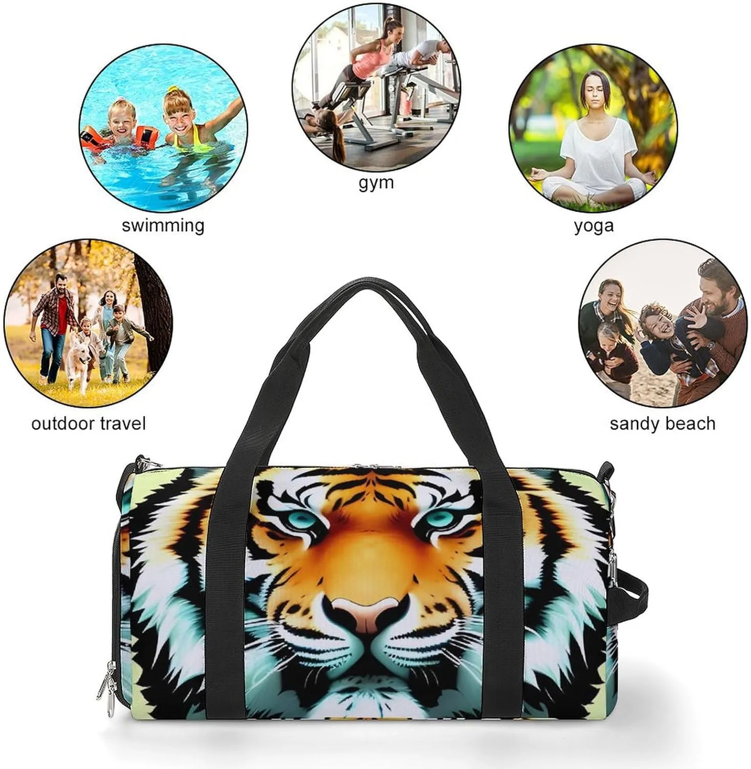 Gym Bags for Men Women Little Fat Tiger Head Duffle Bag Travel Overnight Bag with Shoe Compartment Tote Bags