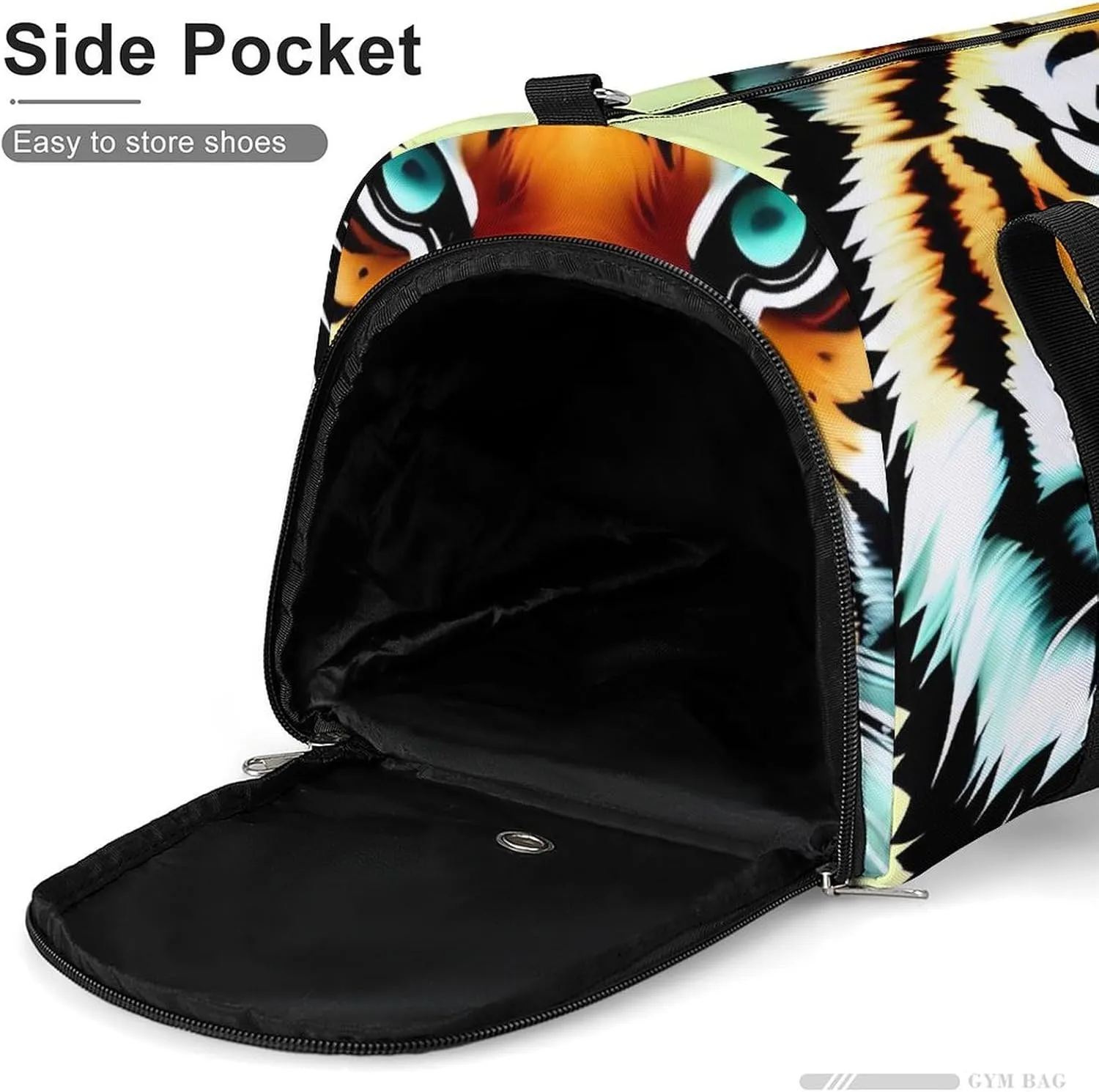 Gym Bags for Men Women Little Fat Tiger Head Duffle Bag Travel Overnight Bag with Shoe Compartment Tote Bags