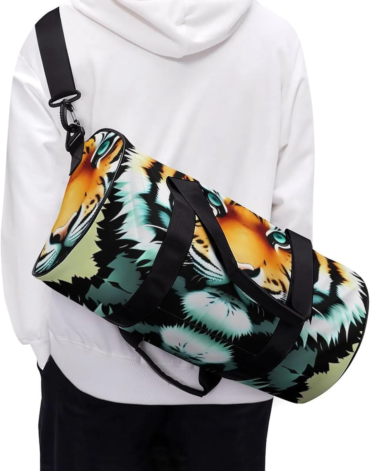 Gym Bags for Men Women Little Fat Tiger Head Duffle Bag Travel Overnight Bag with Shoe Compartment Tote Bags