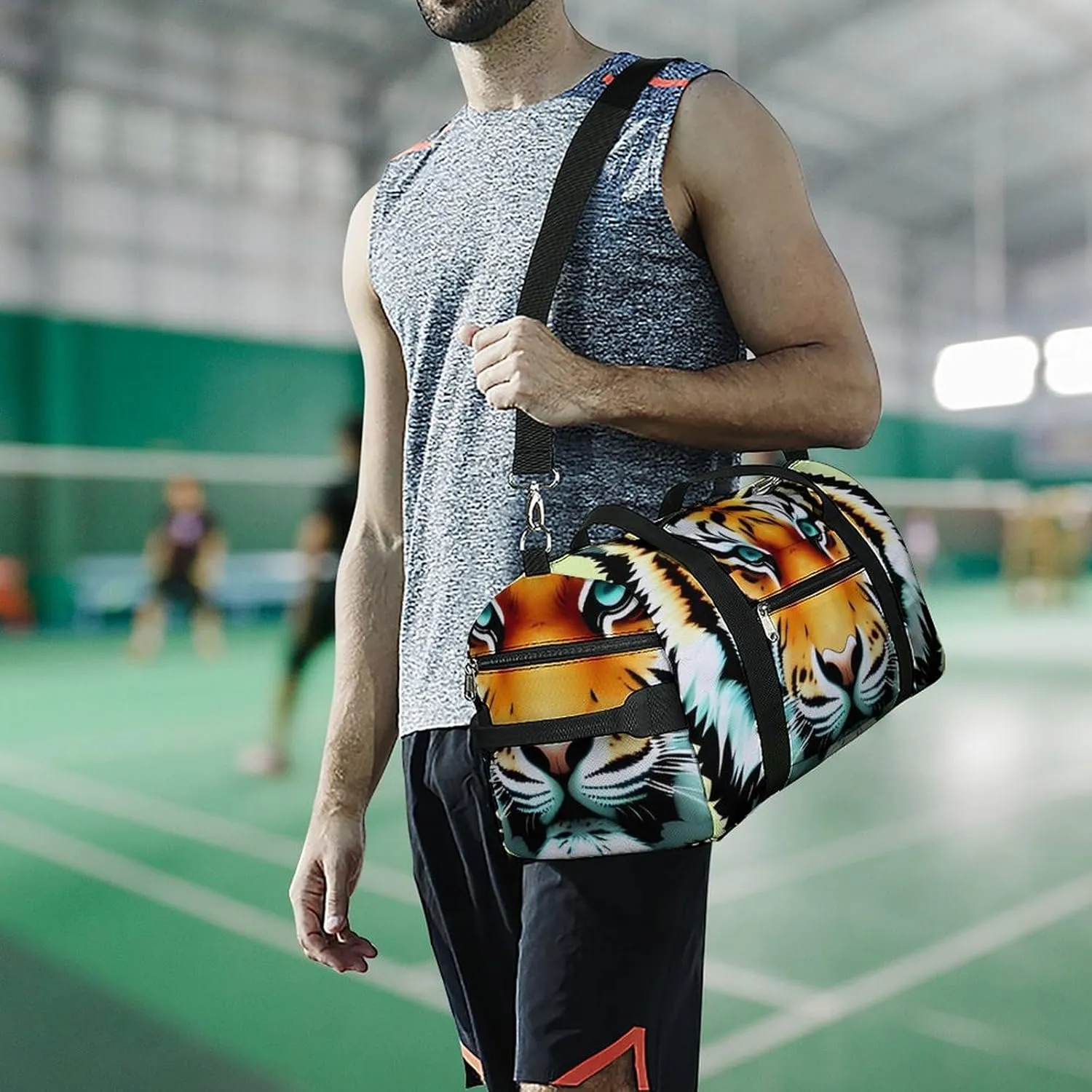 Gym Bags for Men Women Little Fat Tiger Head Duffle Bag Travel Overnight Bag with Shoe Compartment Tote Bags
