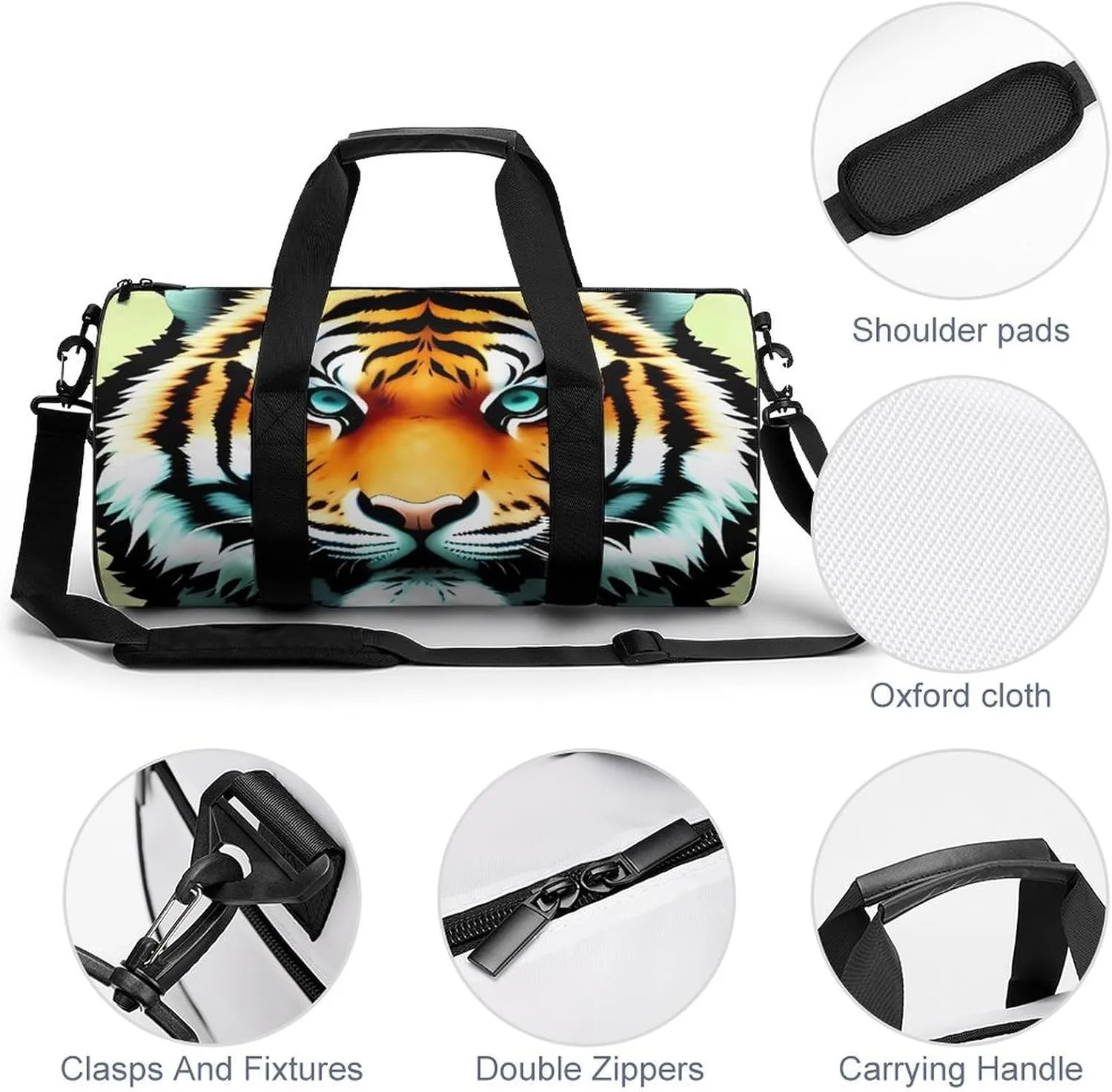 Gym Bags for Men Women Little Fat Tiger Head Duffle Bag Travel Overnight Bag with Shoe Compartment Tote Bags