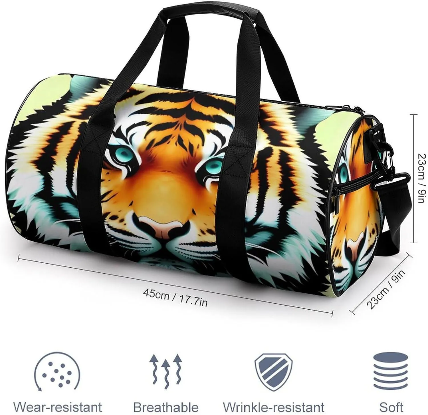 Gym Bags for Men Women Little Fat Tiger Head Duffle Bag Travel Overnight Bag with Shoe Compartment Tote Bags