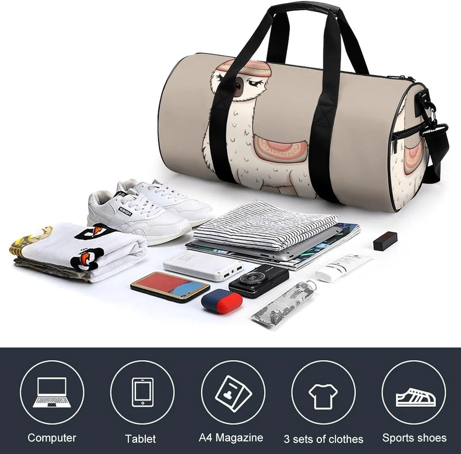 Gym Bags for Men Women No Drama Llama Duffle Bag Travel Overnight Bag with Shoe Compartment Tote Bags