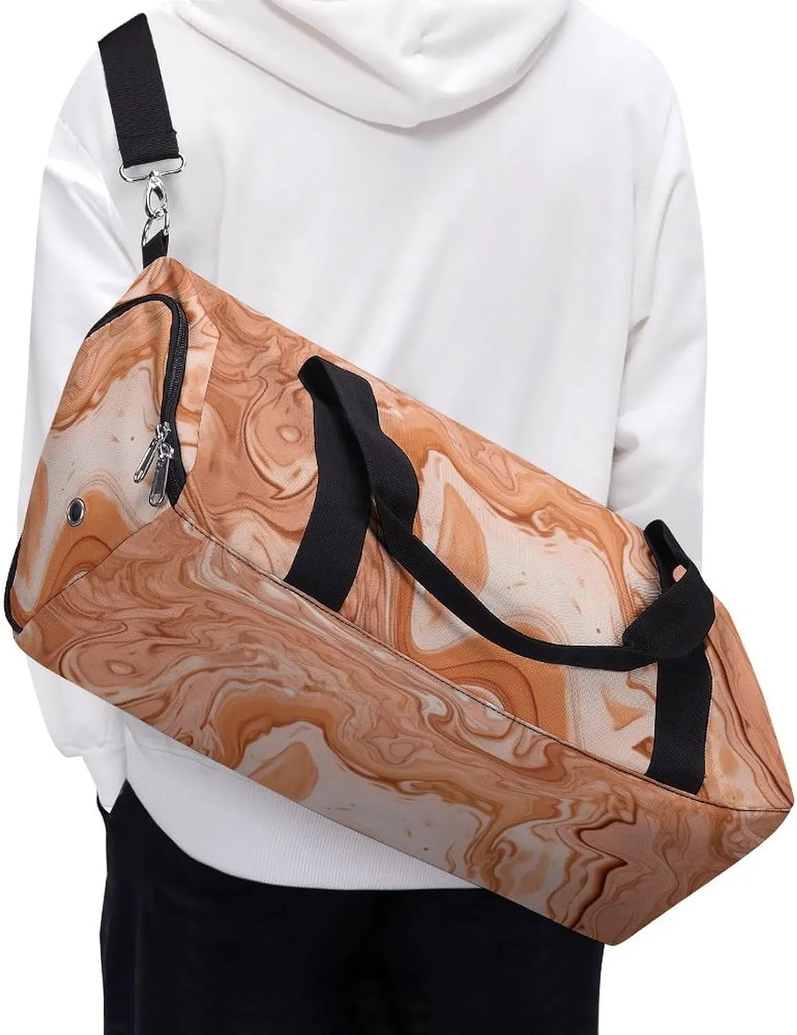 Gym Bags for Men Women Orange Fluid Lines Duffle Bag Travel Overnight Bag with Shoe Compartment Tote Bags