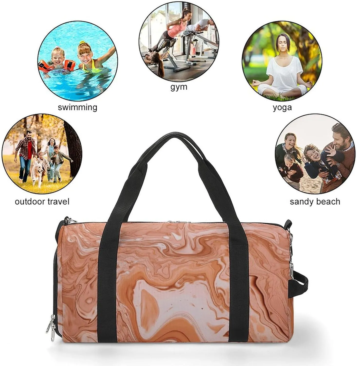 Gym Bags for Men Women Orange Fluid Lines Duffle Bag Travel Overnight Bag with Shoe Compartment Tote Bags