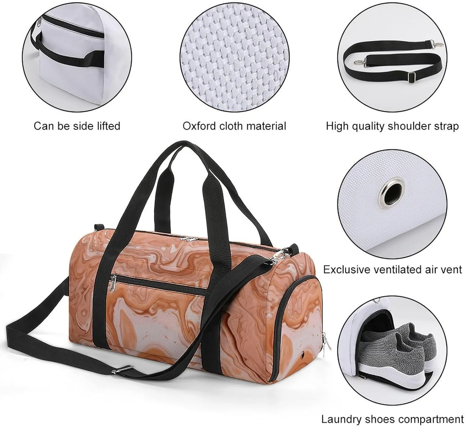 Gym Bags for Men Women Orange Fluid Lines Duffle Bag Travel Overnight Bag with Shoe Compartment Tote Bags