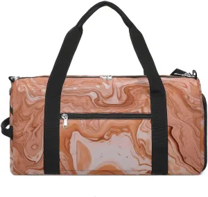 Gym Bags for Men Women Orange Fluid Lines Duffle Bag Travel Overnight Bag with Shoe Compartment Tote Bags